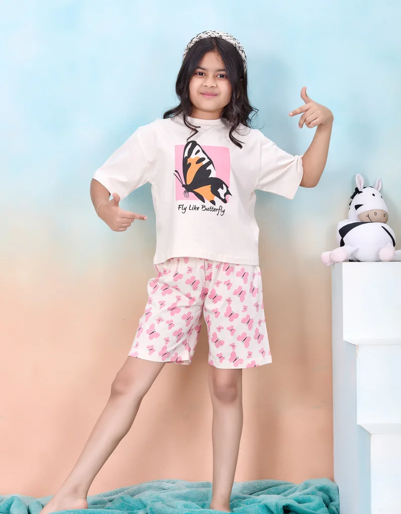 Artemea  Fly Like Butterfly print Girls Premium Short  set (2pc set -Top & Bottom) for Women | Best Price UAE